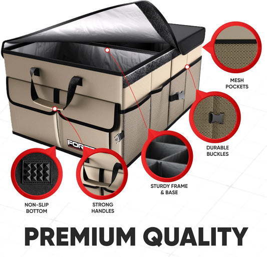 FORTEM Trunk Organizer For SUV Car Trunk Organizer, Foldable Storage, Car Accessories for Women Men, Collapsible Bag, 600D Oxford, Non Slip Bottom, Straps, Soft Cover (65L)