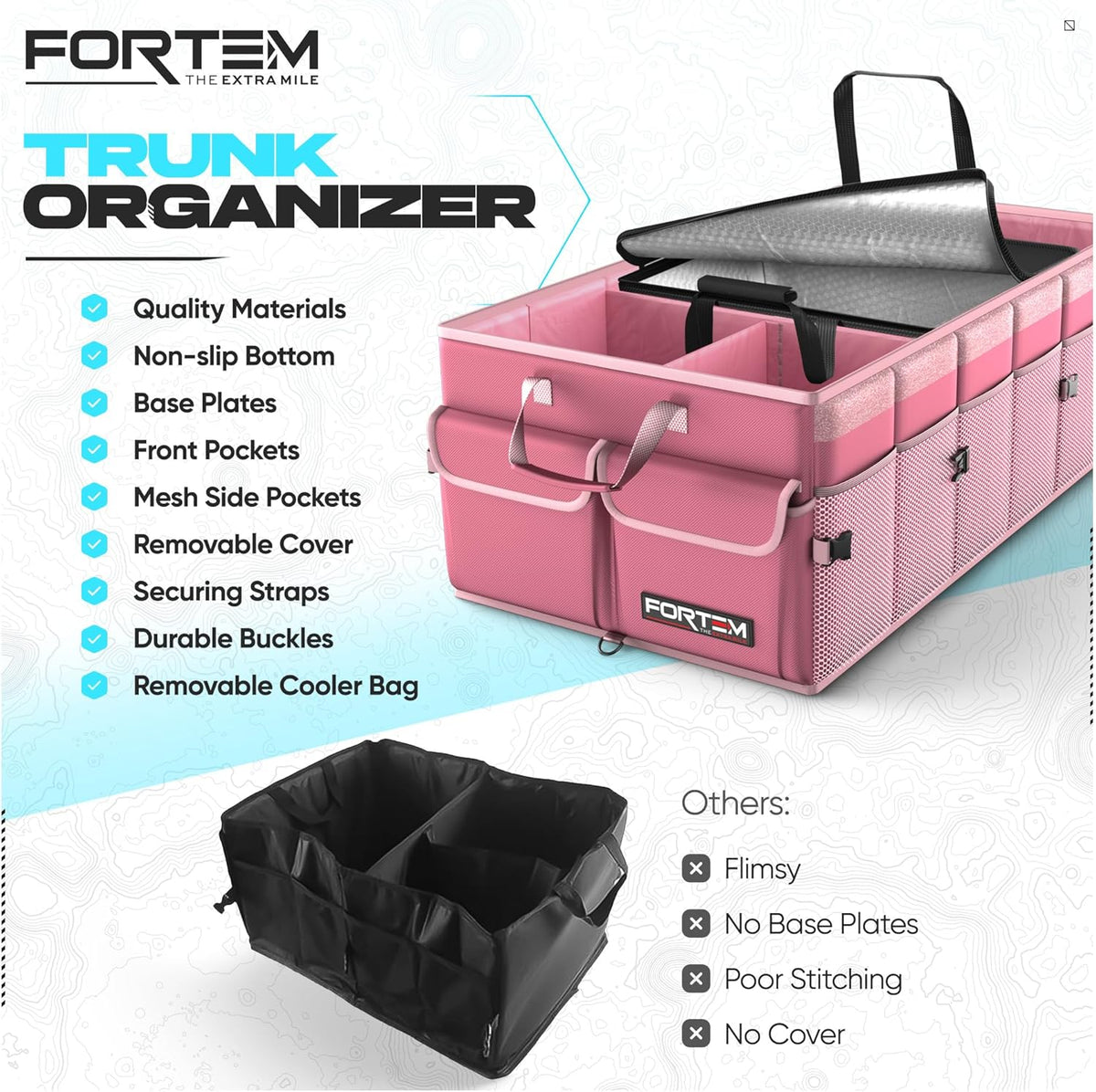 FORTEM Trunk Organizer For SUV Car Trunk Organizer, Foldable Storage, Car Accessories for Women Men, Collapsible Bag, 600D Oxford, Non Slip Bottom, Straps, Soft Cover (65L)