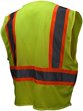 Radians SV22-2ZGM-L Polyester Mesh Economy Class 2 High Visibility Zipper Closure Vest with Two-Tone Trim, Large, Green