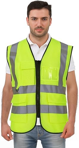 6 Pockets Class 2 Safety Vest for Men Women High Visibility Reflective Construction Vests, Meets ANSI Standard