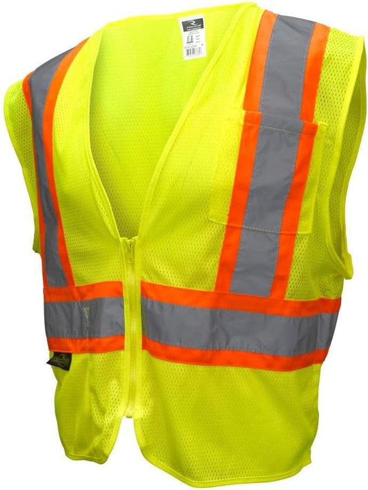 Radians SV22-2ZGM-L Polyester Mesh Economy Class 2 High Visibility Zipper Closure Vest with Two-Tone Trim, Large, Green