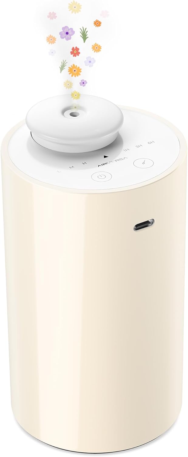 Airversa Waterless Diffuser for Essential Oil, Car Diffsuer, Battery Operated Nebulizer, 0.7 Fl Oz/ 20mL, Mini Scent Air Machine, 3 Timers & 3 Mist Levels for Home, Room, Car, Office - AN6 Black