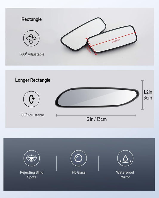 WildAuto Blind Spot Mirror, Rectangle Adjustable Car Auxiliary Universal Wide Angle Mirror for Universal Cars (Adhesive, 2pcs)