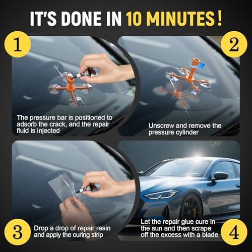 Windshield Chip Repair Kit, Windshield Repair Kit, DIY Car Glass Resin Repair Kit with Enhanced Injection Head Suction Cup Quick Fixing for Bullseye Cracks & Chips,2 Pack