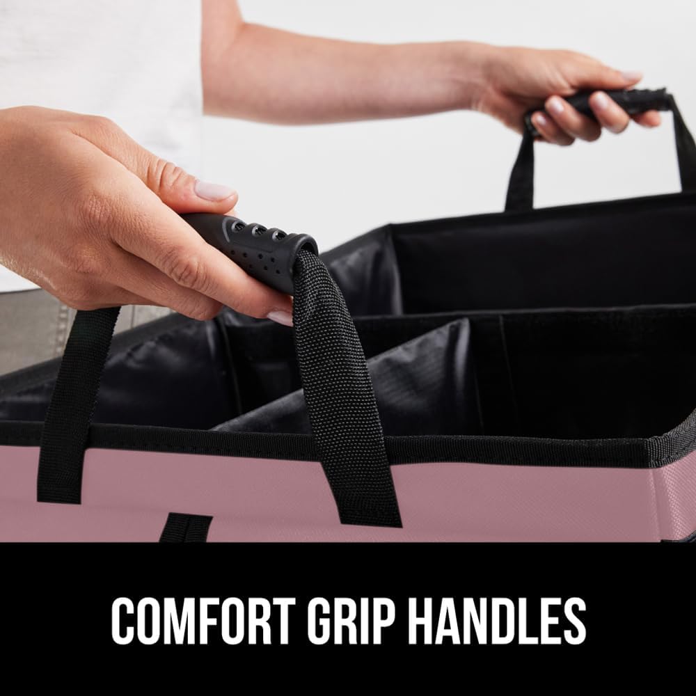 GORILLA GRIP Trunk Organizer for SUV and Cars, Large Capacity Collapsible Car Trunk Storage Organizer, Heavy Duty Car Accessories, Gifts for Mom and Dad, Slip & Water Resistant Multi Compartment Black