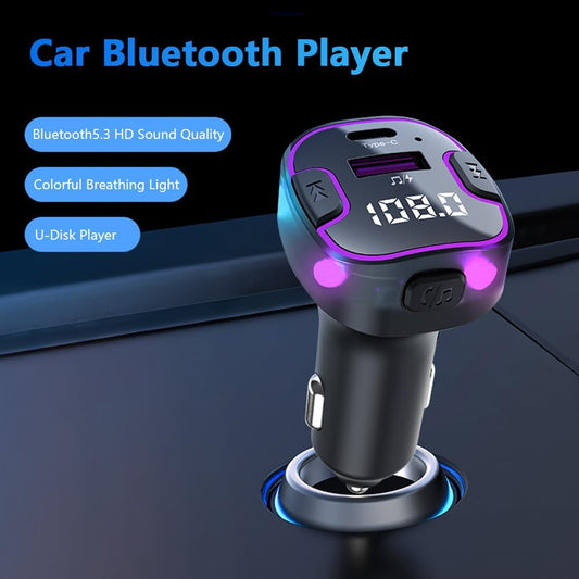 Bluetooth 5.3 Car Adapter, PD &QC3.0 Fast Charging FM Radio Transmitter for Car, Radio Bluetooth Receiver, Hands-Free Calling, U Disk & Colorful Light