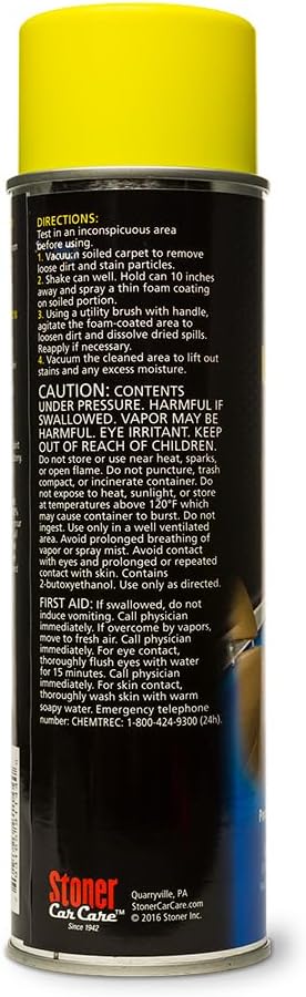 Stoner Car Care 91144 Upholstery and Carpet Cleaner Lifts Tough Stains with Powerful Foaming Action from Seats, Mats, Headliners, Door Panels, and More to Restore Automotive Interior, 18 Oz, Pack of 1