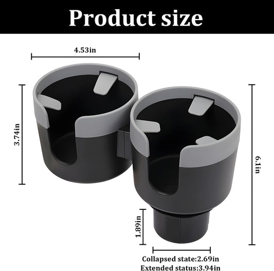 Car Cup Holder Expander, 2 in 1 Multifunctional Vehicle Dual Water Bottle Holder Adapter Extender with Adjustable Base, Automotive Interior Drink Cup Insert, Universal Fit (Gray)