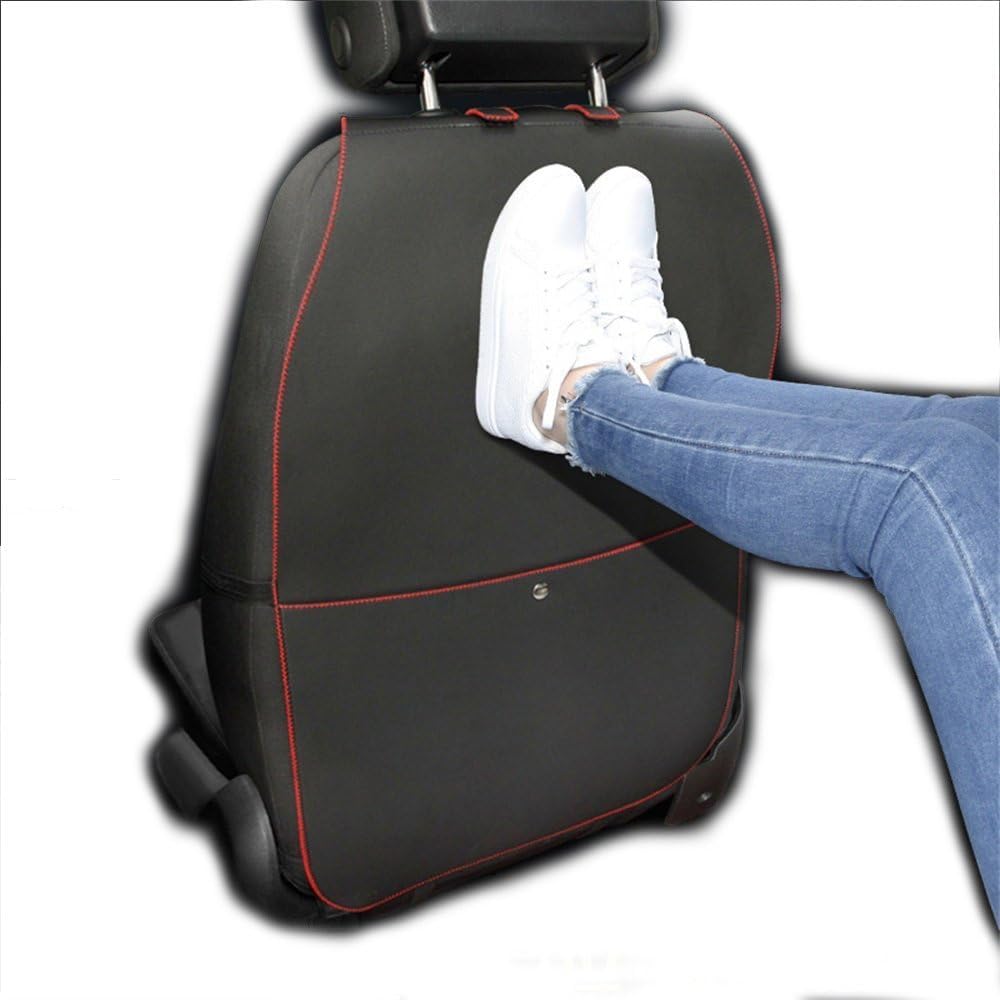 HCMAX 2 Pack Kick Mat Car Seat Back Protector Waterproof Easy to Clean Multifunctional Organizer Storage Bag Travel Accessory PU Leather Black