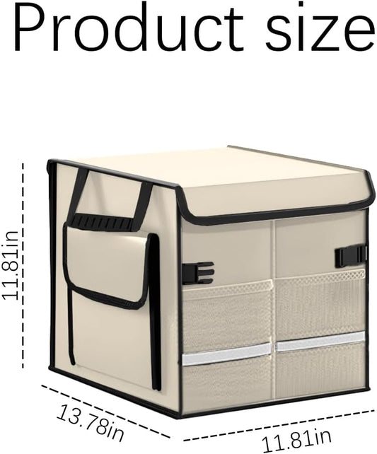 Car Trunk Organizer, Multi-Compartment Collapsible Vehicle Cargo Storage Organizer with Lid, Non Slip Waterproof Storage Box with Reinforced Handles, Universal Automotive Accessories (Black)