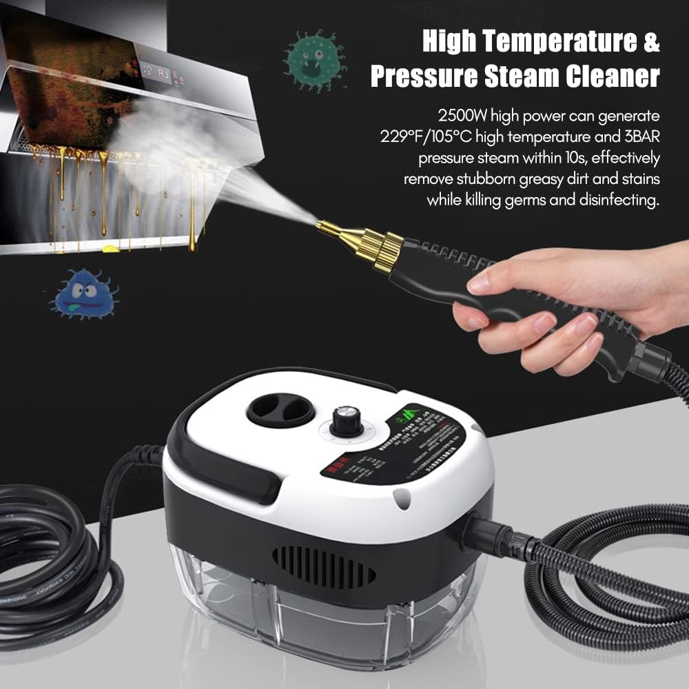 2500W Handheld Steam Cleaner High Temperature Pressurized Steam Cleaning Machine Portable Car Steamer with Brush Heads (Red)