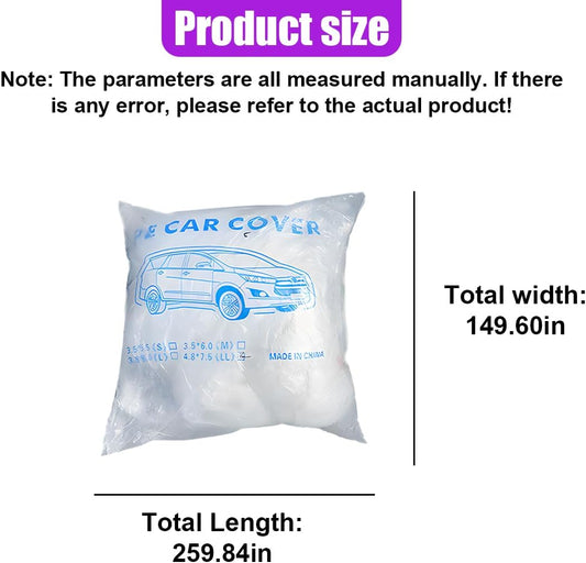 4PCS Disposable Car Cover, 12. 5 x 21. 7Ft Waterproof Clear Plastic Full Car Cover with Elastic Band, Universal Dustproof Auto Protective Cover, Car Exterior Accessories for Sedan, Truck, SUV