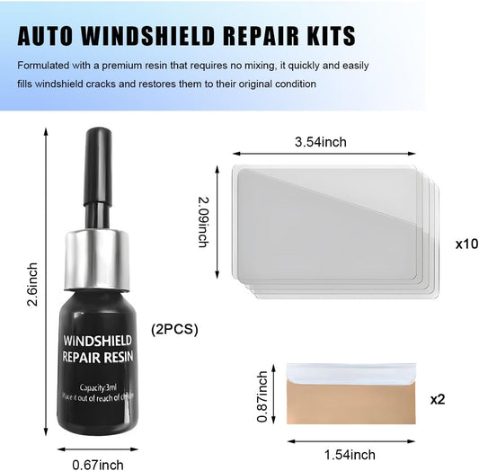2PCS Windshield Repair Kit, Glass Repair Liquid Automotive Windscreen Crack Fixing Tool, Quick Fix Windshield Rock Chip Repairing Set for Bulls-Eye Half-Moon Star-Shape Crack