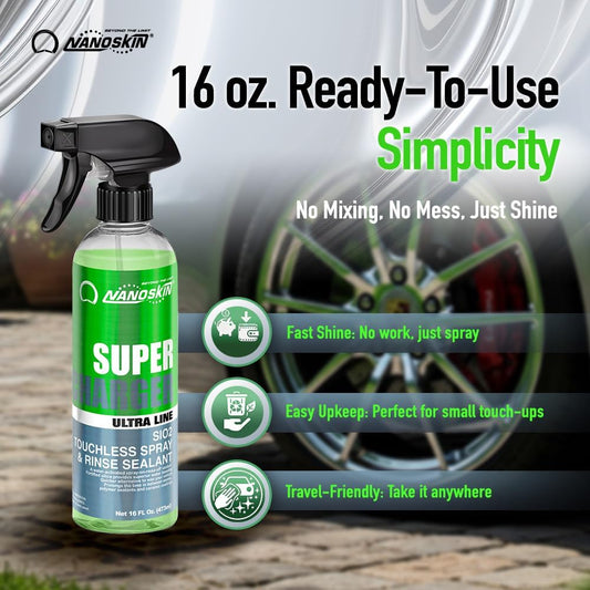Nanoskin Ultra Line SUPER CHARGER SiO2 Touchless Spray-On/Rinse-Off Sealant 16 oz - Car Wash Paint & Glass Spray for Car Detailing | Safe for Cars, Trucks, Motorcycles, RVs & More | 100:1 Dilution
