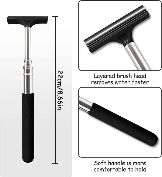 1 Pcs Car Window Mini Squeegee Retractable Auto Glass Squeegee Car Rearview Mirror Wiper Water Cleaner with Telescopic Long Rod Portable Cleaning Tools for All Vehicles (Black)