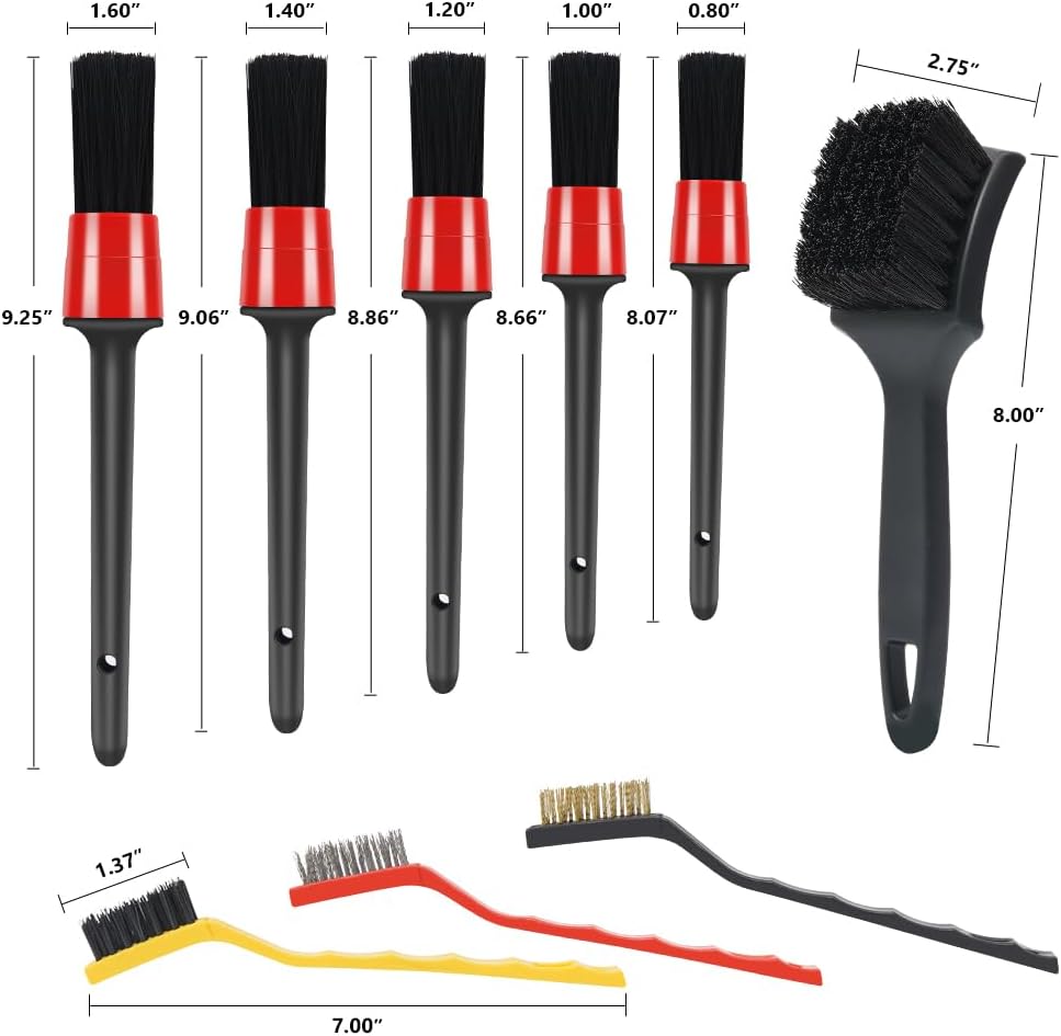 9pcs Detailing Brush Set,Interior Cleaning Brush,Steel Wire & Tire Brush Automotive Cleaning Brush Kit,for Cleaning Engine, Body Exterior Surface, Carpet, Truck, SUV, RV, Motorcycle