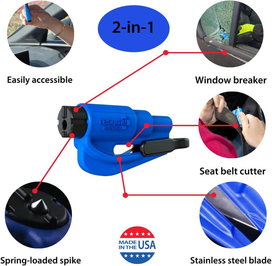 Resqme Accessory Pack The Original Emergency Keychain Car Escape Tool, 2-in-1 Seatbelt Cutter and Window Breaker, Made in USA With Visor Clip, Lanyard, Keyring and Cable Tie - Yellow