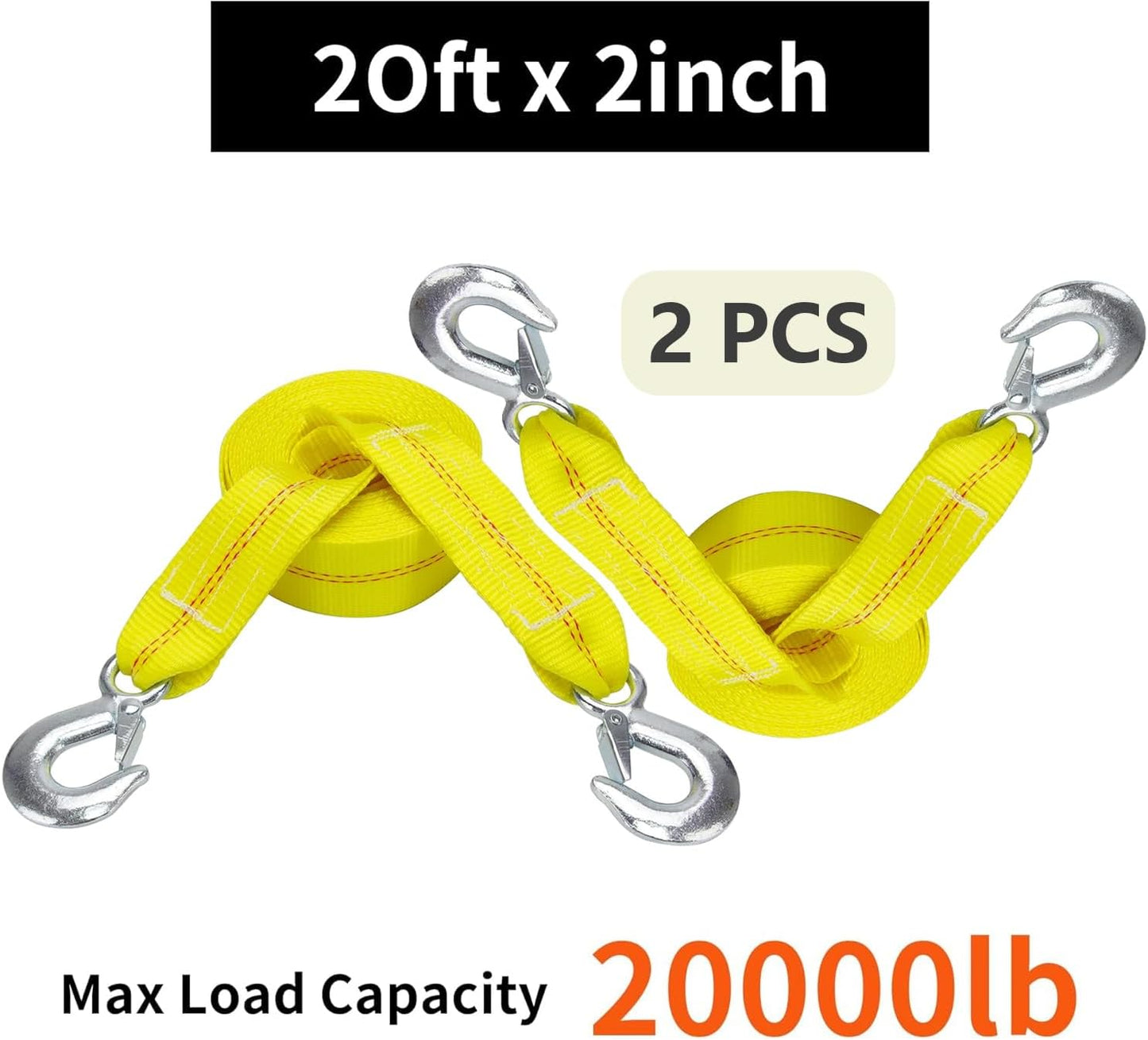 Tow Strap with Hooks 2 Inch x 20 Foot, 20,000 lbs Capacity Tow Rope - Heavy Duty Emergency Towing Straps for Vehicles, Cars, Trucks, ATV, for Roadside Recovery, not for Off-Road Recovery