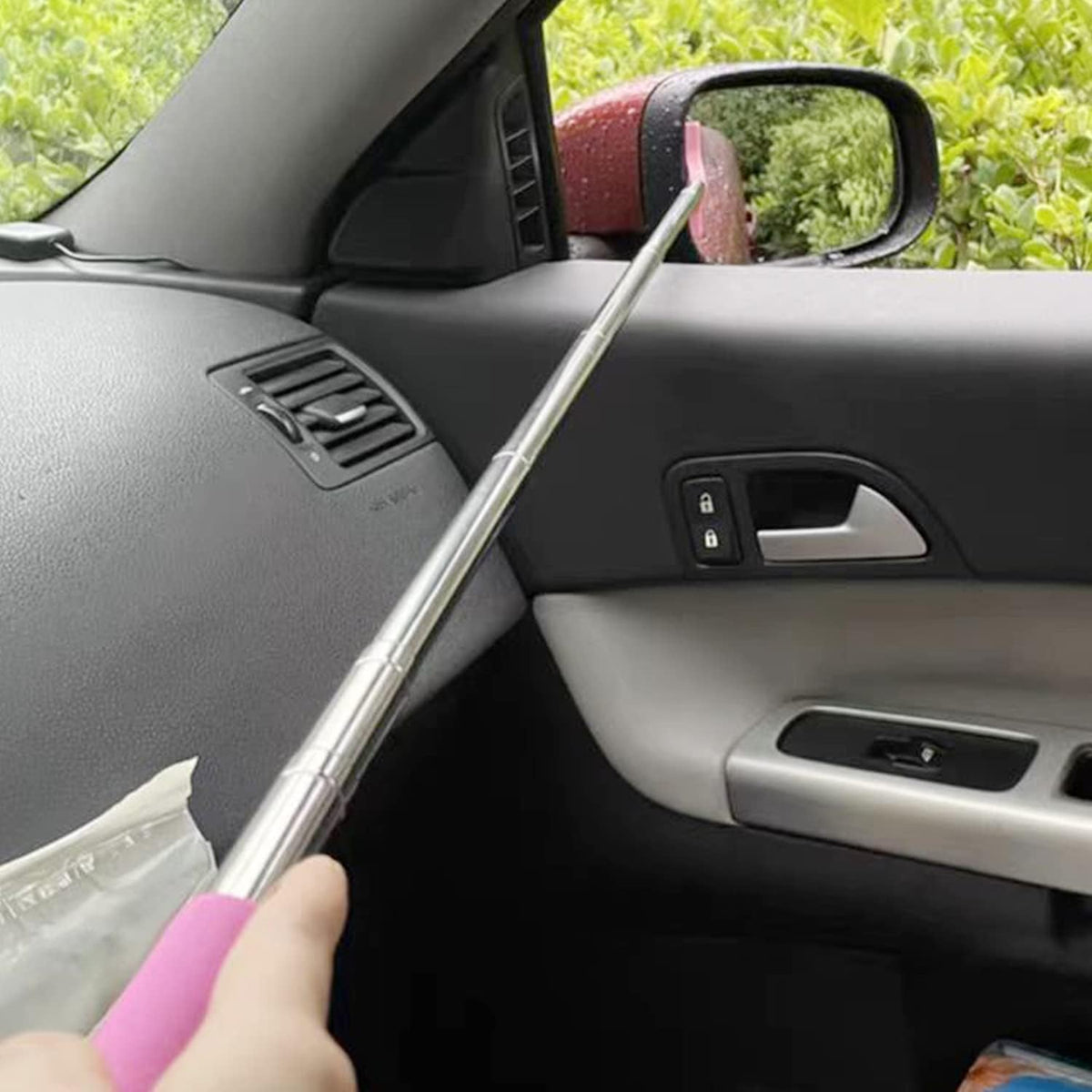 jeseny 1 PC Car Rearview Mirror Wiper Telescopic Auto Mirror Squeegee Cleaner 98cm Long Handle Car Cleaning Tool Mirror Glass Mist Cleaner (Red)