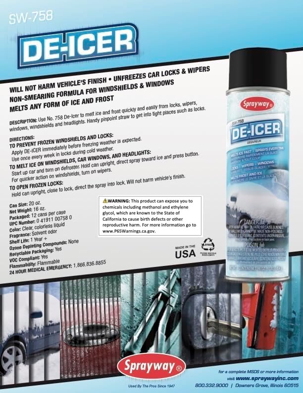 Sprayway SW758-12PK Industrial De-Icer, 16 oz, Pack of 12