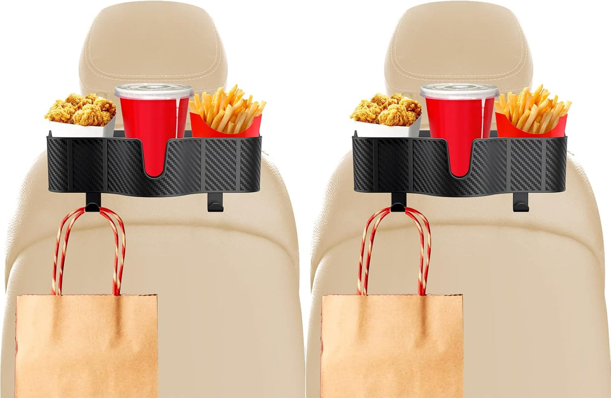OUSHASAA 3-in-1 Car Headrest Backseat Organizer with 3.7" Backseat Cup Holder for Car, Seat Back Organizer with Hooks (2pc)