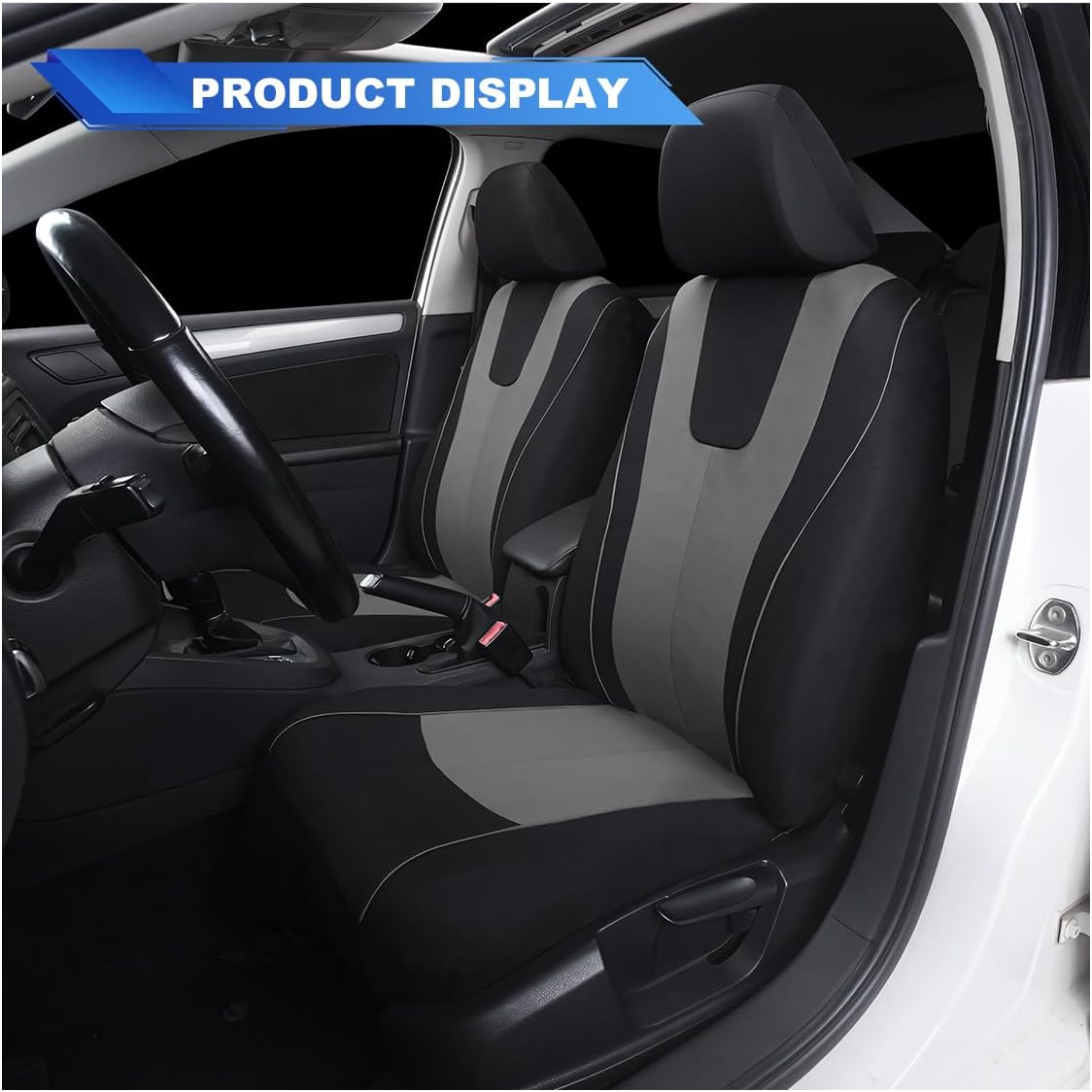 ZIMISI 4PCS Car Front Seat Covers, Comfort Breathable Vehicle Seat Protector Cover, Universal Automotive Interior Accessories for Car, SUV, Truck (Grey/Black)