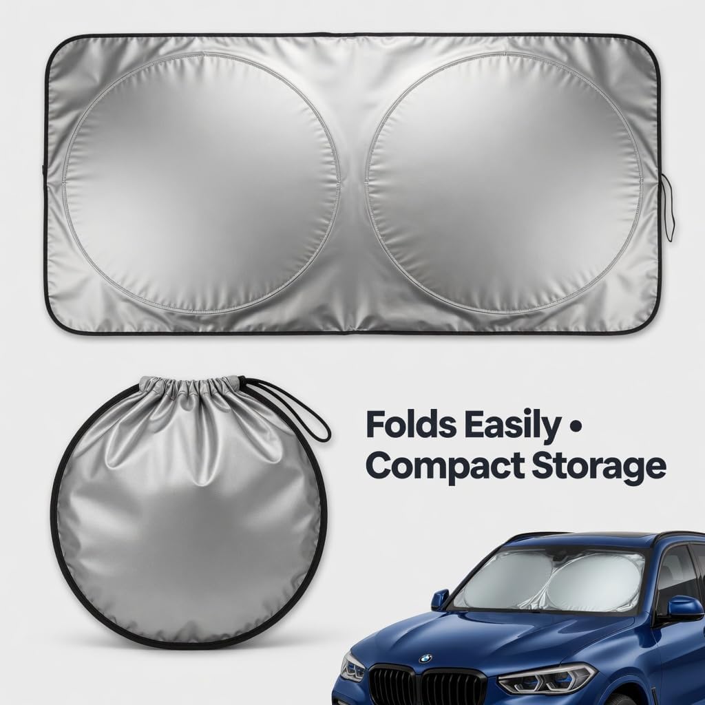 Foldable Windshield Sun Shade for Car, Truck, SUV - UV Sunshade Protector | Instantly Block Extreme Sunlight And Heat To Keep Your Car Cool. An Easy Folding Front Window Visor And Reflector Shield.