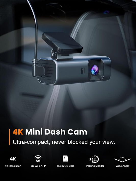 galphi 4K Dash Cam Front, Built-in 5G WiFi, 32GB Card Included, Dash Camera for Cars, Mini Dashcam with Super Night Vision, Loop Recording, G-Sensor, 24 Hours Parking Monitor, Support 256GB Max