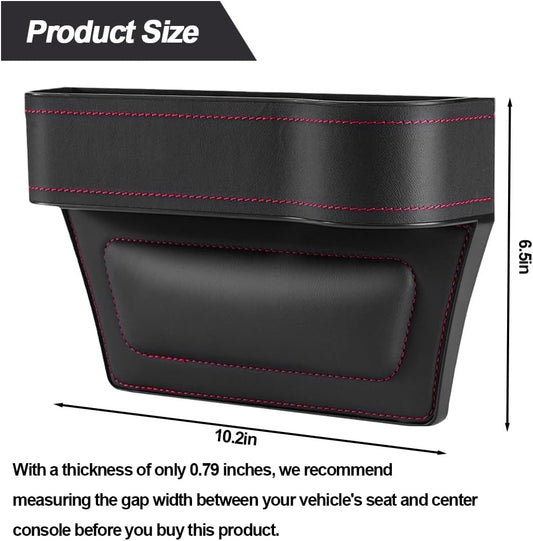 2PCS Car Seat Gap Filler Organizer, Leather Multi-Functional Vehicle Console Gap Pocket Organizer with Cup Holder, Automotive Seat Crevice Filler Storage Box, Universal for Vehicles (Black)