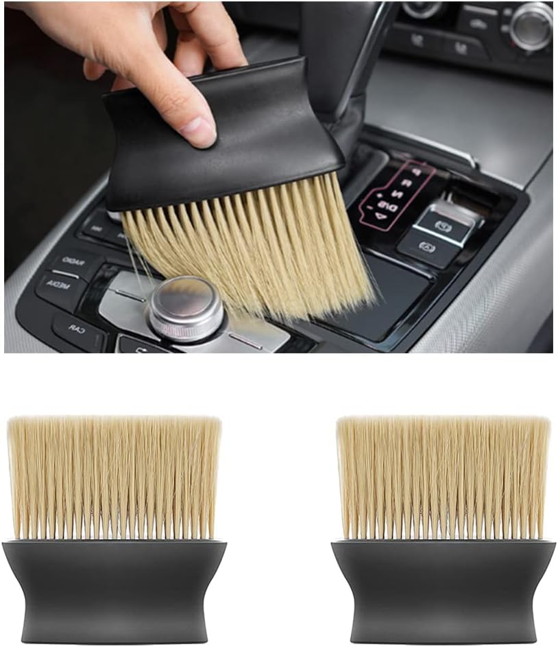 Ziciner 2 PCS Double Head Brush for Car Clean, Soft Auto Interior Duster Detailing Brushes, Universal Vehicle Dashboard Screen, Air Vents, Computer etc Cleaning Tool Accessories (Black)