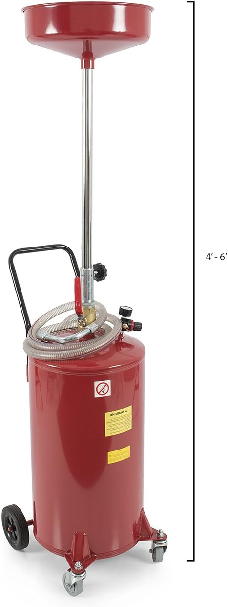 ARKSEN 20 Gallon Waste Oil Change Tank, Portable Air Operated Fluid Drain Disposal with Adjustable Height, Heavy Duty Construction with Wheels, Automotive - Red
