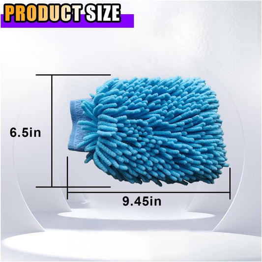 JOYCOURT 2PCS Microfiber Soft Chenille Car Wash Mitts, Scratch and Lint Free Car Dusting Glove, Double Sided Wash Mitt, Ultra Absorbent for Car Washing, Home Cleaning Mitt (Blue&Yellow)