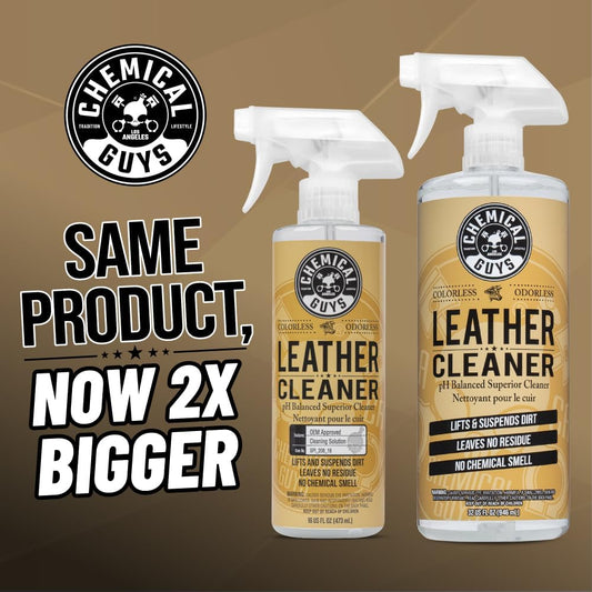 Chemical Guys Colorless and Odorless Leather Cleaner - Safe for Natural, Synthetic, Faux, and Pleather, Car Interior Cleaner, Safe for Furniture, Boots, Apparel, & More - 16 oz
