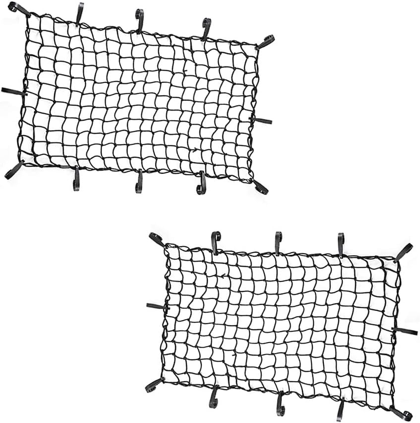 CZC AUTO 22"x38" Black Latex Bungee Cargo Net Strech to 44"x76", Luggage Netting with 2"X2" Small Mesh and 12 Adjustable Plastic Hooks for Rooftop Cargo Carrier Roof Rail Rack Hitch Basket SUV