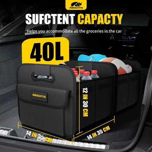 MIKKUPPA Car Trunk Organizer - 70L Collapsible Trunk Organizer for Groceries, Car Storage Organizers for SUV Auto Truck Van with Non Slip Bottom (Black)