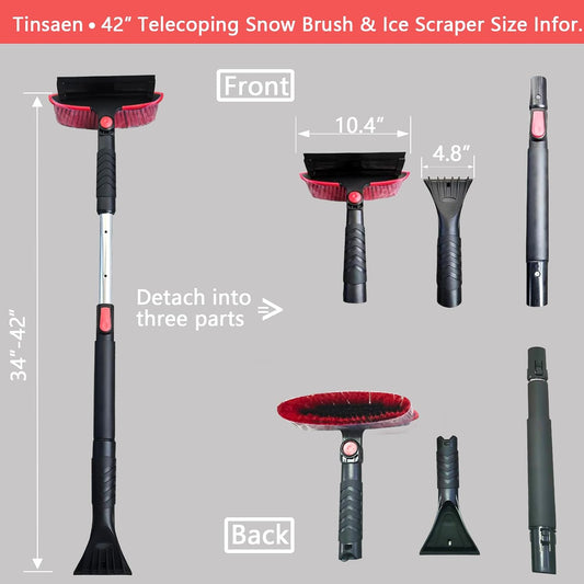 58" Car Snow Brush & Ice Scraper Long Snow Brush for Car Extendable, Upgraded Heavy Duty Pivoting Snow Broom for SUV Trucks Windshield