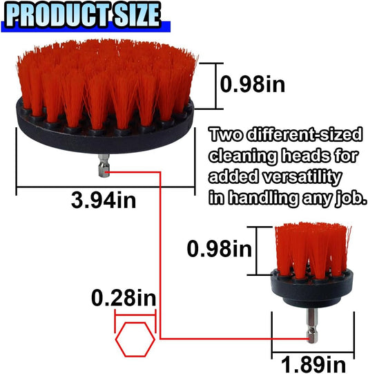 ZIMISI 2PCS Car Detailing Drill Brush Set, 2" & 4" Power Carpet Scrubber, Nylon Bristle Wheel Cleaner Brush with Drill Attachment, Car Wash Cleaning Kit for Floor Mats, Bathroom (Red)