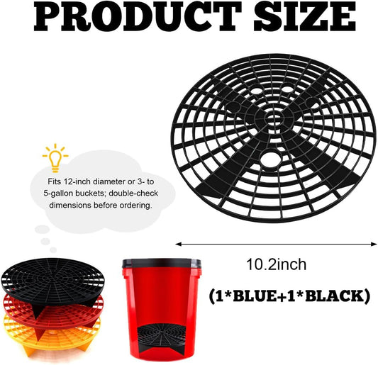 Yourkar Car Wash Bucket Inserts - 2 PCS Plastic Grit Trap for Vehicle Detailing, Auto Dirt Collectors, Fits 12 Inch Diameter Bucket, Universal Car Accessories (Black)