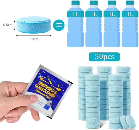 100 PCS-Car Windshield Washer Tablets, Glass Cleaner, Concentrated Effervescent Tablets, Solid Windshield Effervescent Wiper Tablet for Car Cleaning(individual packaging)