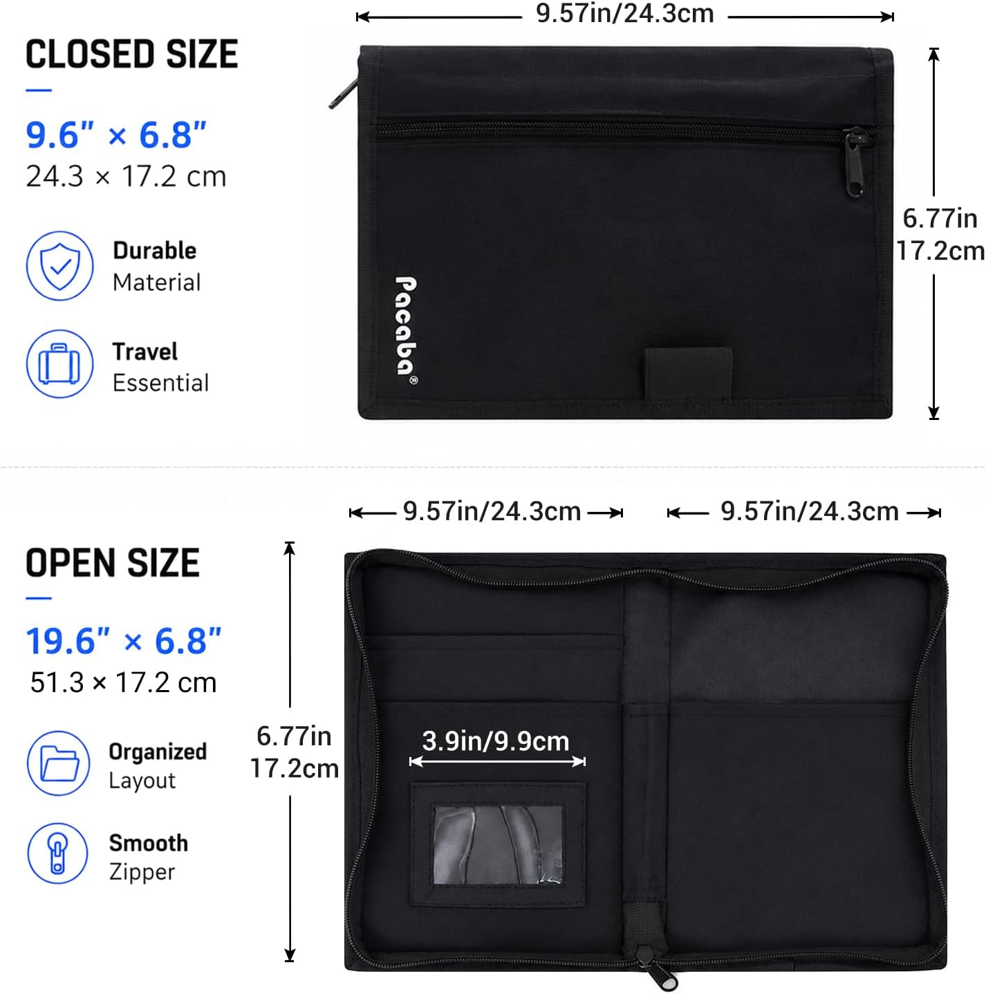 Car Registration and Insurance Card Holder, Glove Box Organizer Vehicle Document Wallet with Clear Compartments, Auto Document holder for Driver License, Car Insurance Vehicle Registration (Black)