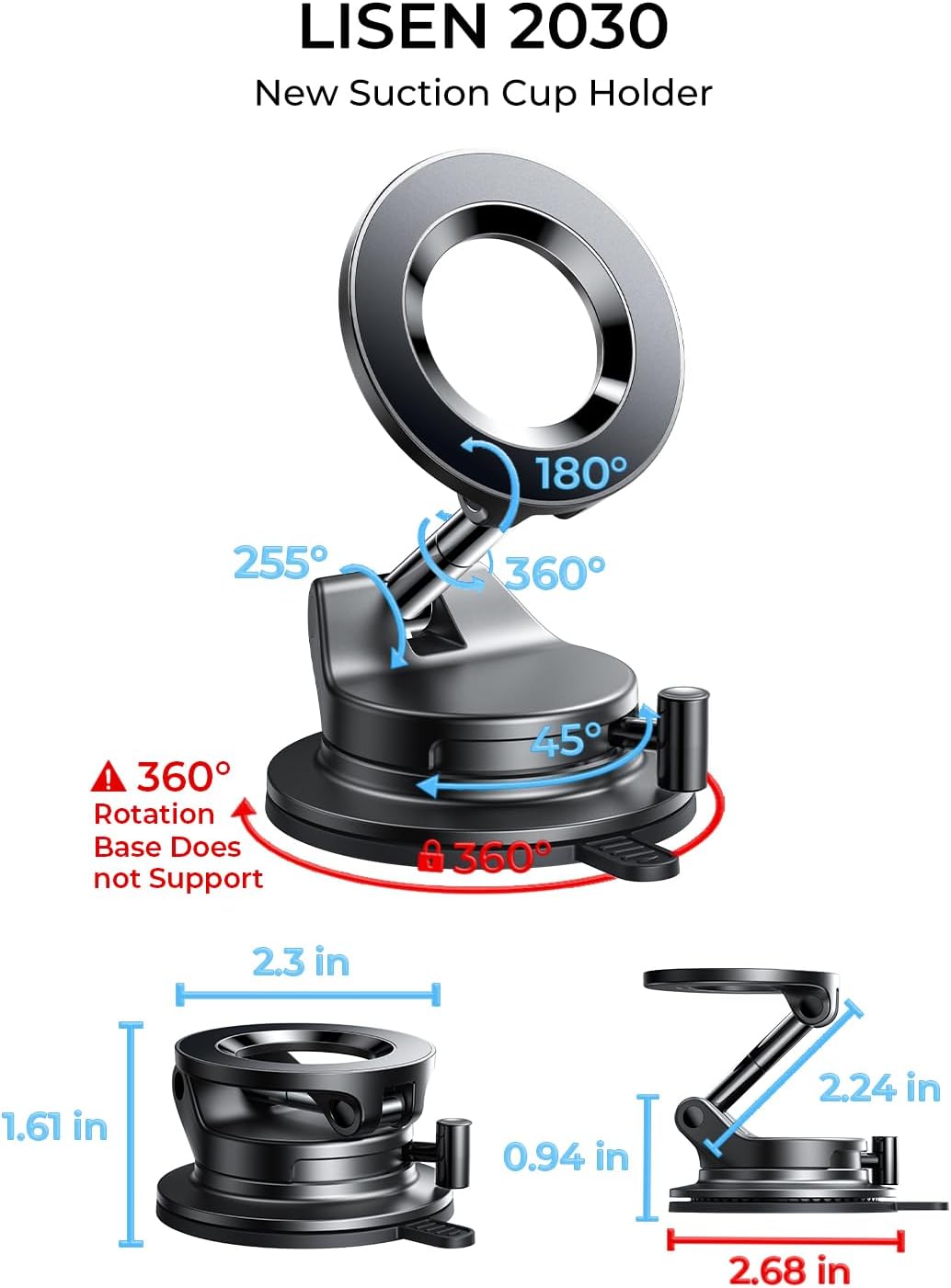 LISEN for Magsafe Car Mount, Magnetic Phone Holders for Your Car Vacuum, Phone Mount for Car Accessories for Women Men Jeep BMW, Suction Phone Holder Gifts Kits, for iPhone 17 Pro Max 16 15 14 13 12
