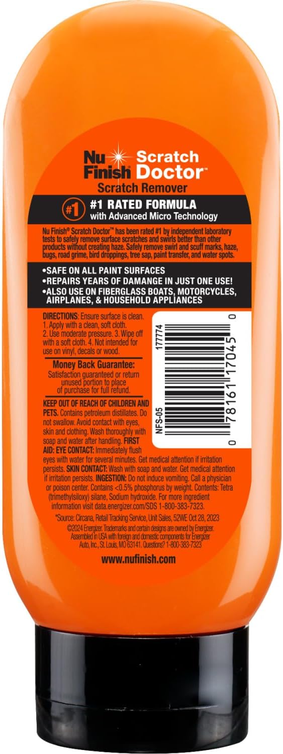 Nu Finish Car Scratch Remover, Scratch Removal for Cars Eliminates Paint Scrapes, Scuffs, Haze and Swirls on Cars, Boats and Motorcycles , 6.5 Oz, White
