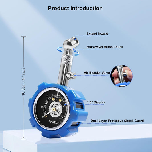 Tire Pressure Gauge 60 PSI/ 4BAR,Tire Gauges for Tire Pressure 1.5" Easy Read Glow Dial, Double Layer Protected Air Gauge 360° Swivel,Certified ANSI B40.1 Accurate for Bicycle,Car,SUV,Moto