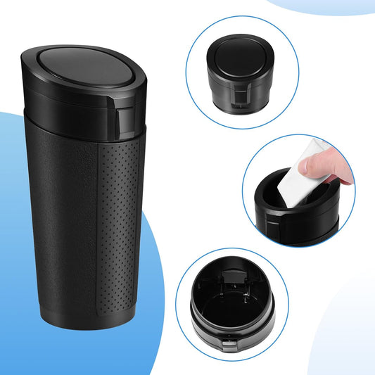 Car Trash Can Bin with Lid, 2 Packs Mini Leakproof Garbage Can for Vehicle, Cup Holder Trash Can, Small Trash Bin for Cars, Home, Bedroom, Office(Black)