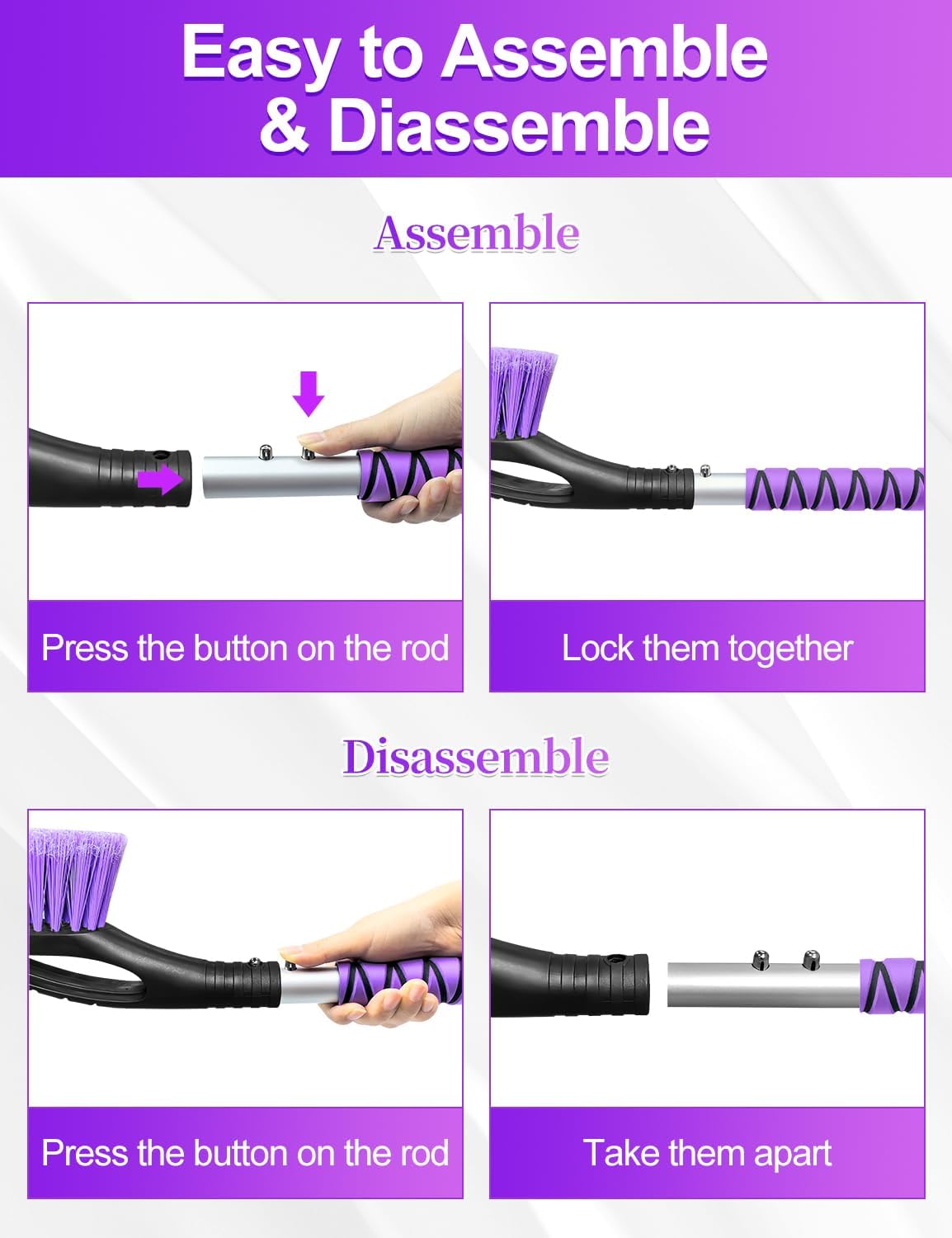 HEEYA 42.2 Inch Ice Scraper and Brush for Car, Snow Brush and Ice Scraper for Windshield Window, Car Snow Scraper with Foam Grip for SUV Truck Vehicle - Purple