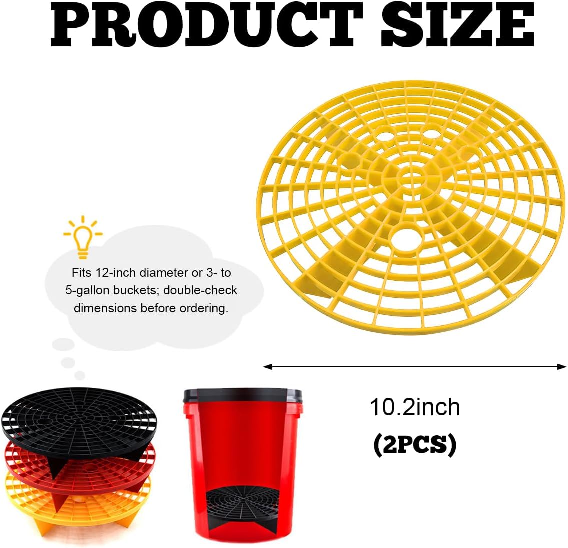 Yourkar Car Wash Bucket Inserts - 2 PCS Plastic Grit Trap for Vehicle Detailing, Auto Dirt Collectors, Fits 12 Inch Diameter Bucket, Universal Car Accessories (Black)