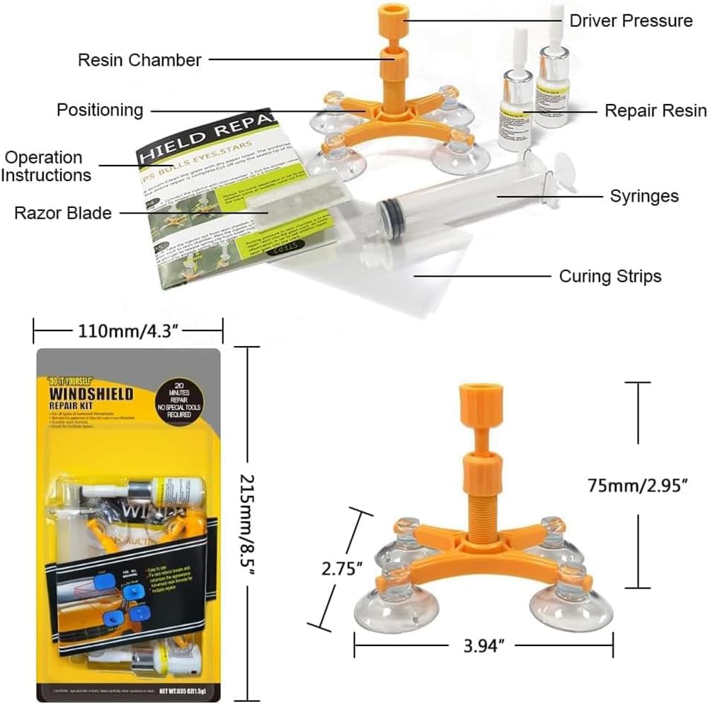 GLISTON Car Windshield Repair Kit for Auto Windscreen Chips and Cracks, Bulls-Eye, Spider Web, Star-Shaped, Nicks