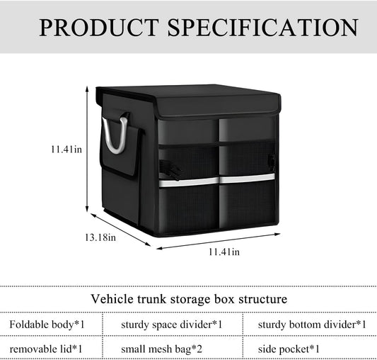 Trunk Organizer With Lid, Collapsible Waterproof Oxford Car Organizer with Aluminum Handle Base Plate, 2-Compartment 28L Sturdy Trunk Cargo Storage Organizer for RV SUV Truck (Black)