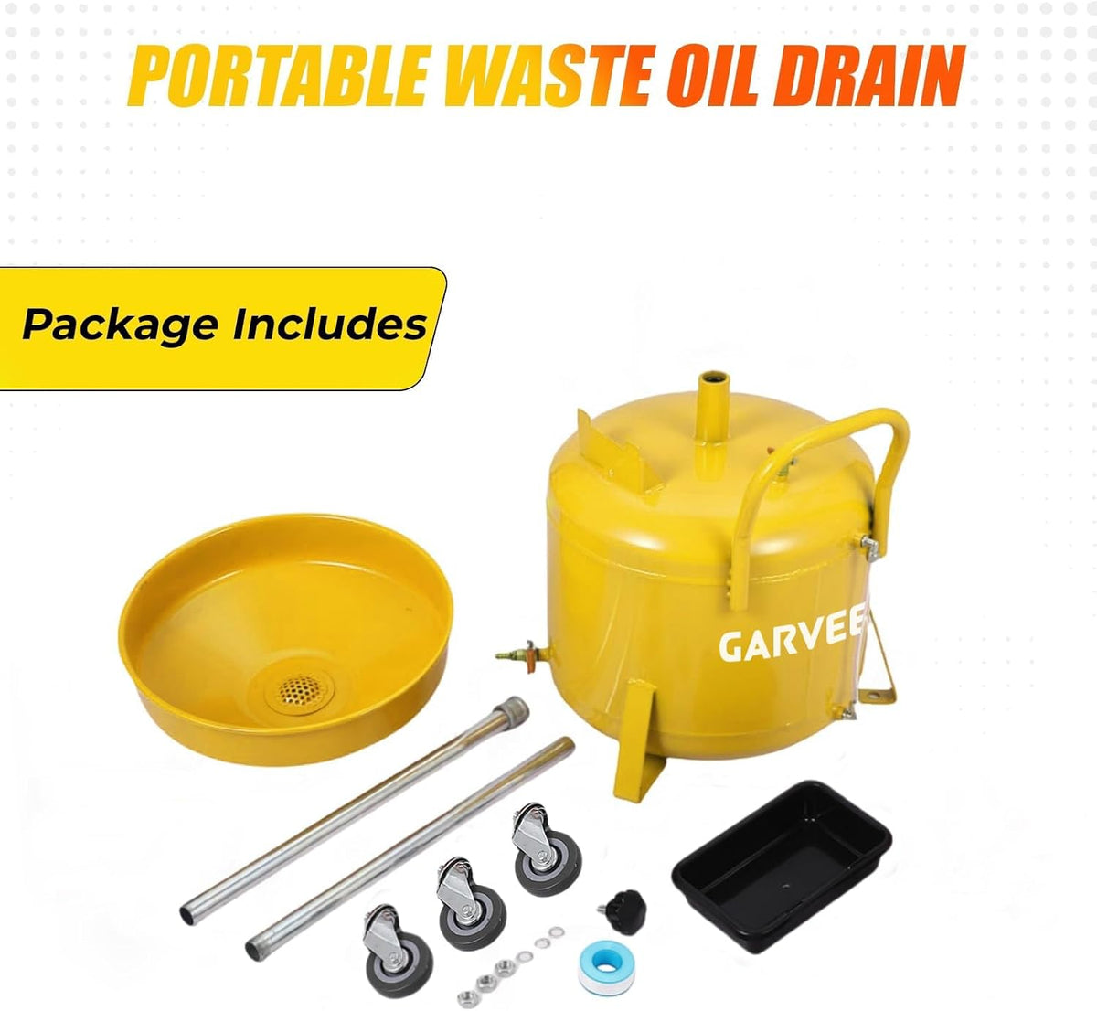 Garvee 8 Gallon Portable Waste Oil Drain Tank, Oil Lift Drain Pan Air Operated Drainer, Fluid Fuel Drainage Adjustable Funnel Height with Wheels