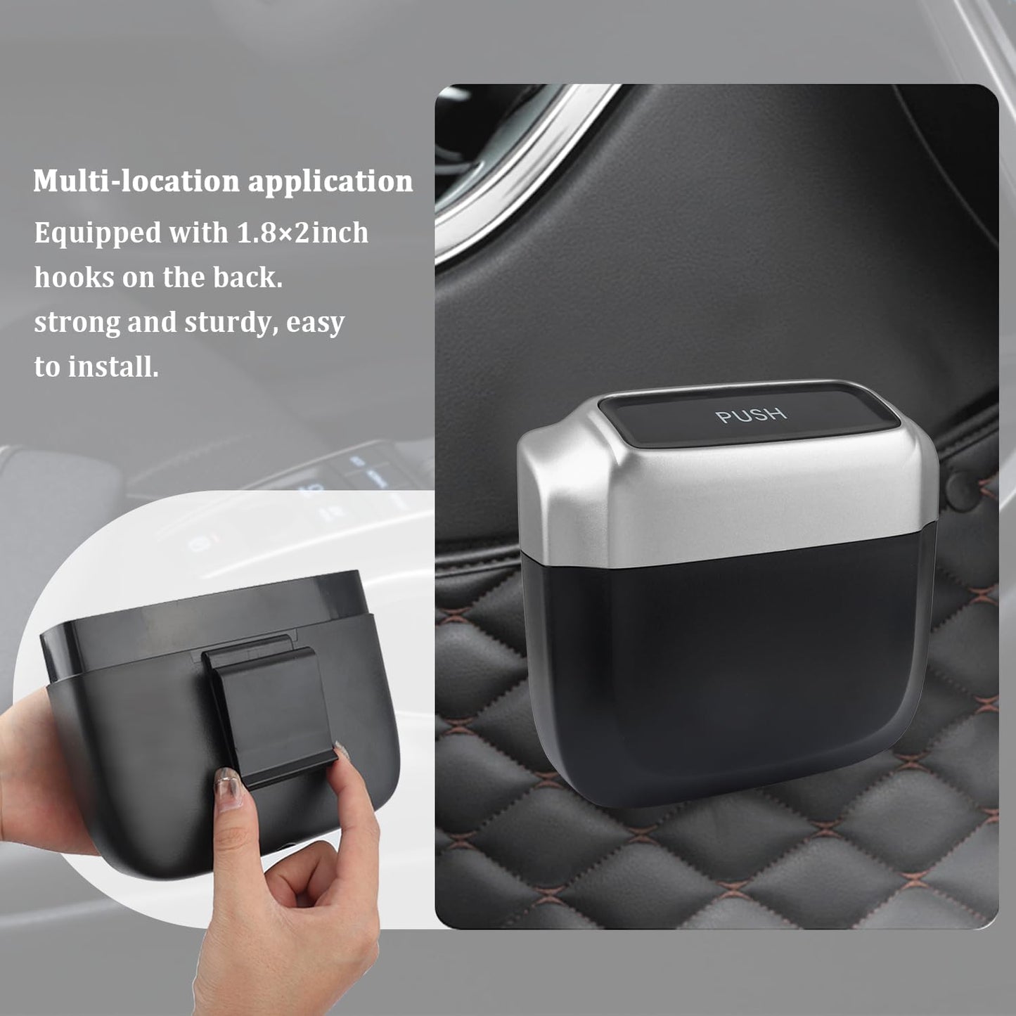IHOTDER 2PCS Car Trash Can with Lid + 60PCS Garbage Bags,Mini Trash Can Interior Accessories for Door/Seat/Center Console/Home/Office,Multifunctional Car Organizers and Storage (Black)